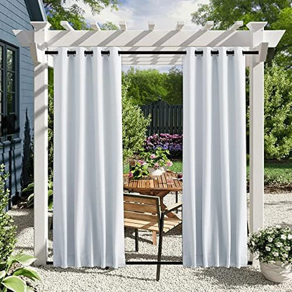 NICETOWN 2 Panels Outdoor Curtains Waterproof Bottom Fixed W46xL90 White - Image 2