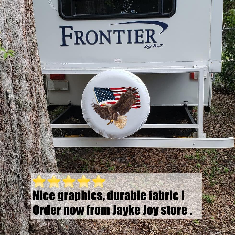 American Eagle USA Flag White Spare Tire Cover Fit RV SUV Trailer - Image 5