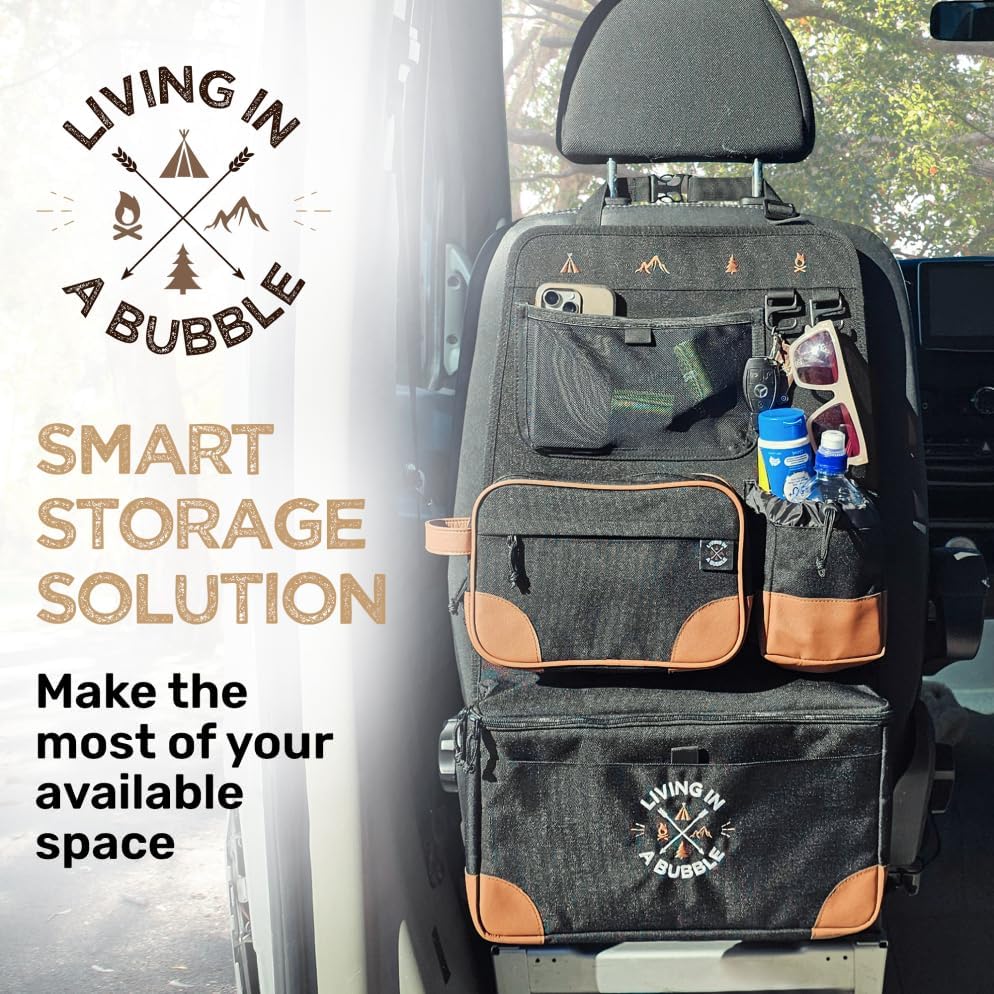 Living in a Bubble Seat back Organizer – Magnetic Toiletry and Cooler Pouch - Image 3